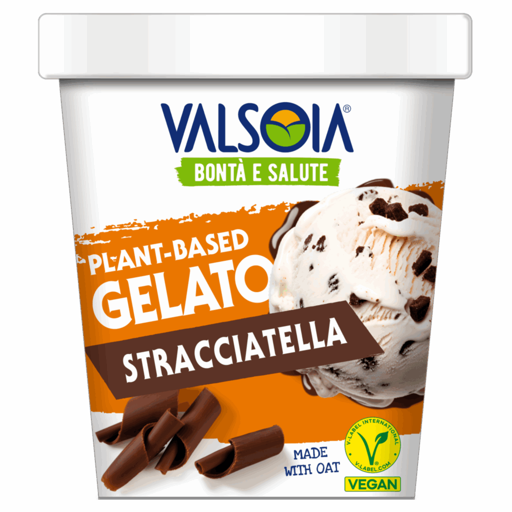 Valsoia plant-based pint, featuring stracciatella vegan ice cream made with oat.